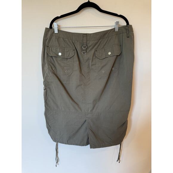 Vintage KIK GIRL Khaki Green Cargo Skirt Size 16 Rave Raver Midi Length Skater - Picture 2 of 11